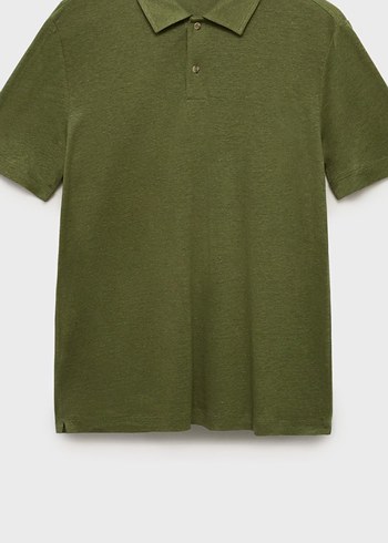 Mango Erkek Kısa Kollu Keten Polo Tişört - Görsel 4