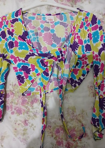 Bohem Drapeli V Yaka Bağlamalı Mini bluz(2ADET) - Görsel 2