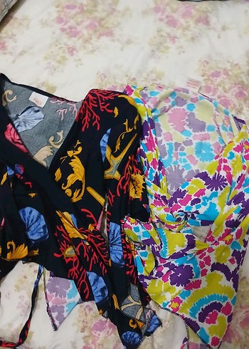 Bohem Drapeli V Yaka Bağlamalı Mini bluz(2ADET) - Görsel 3