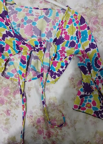 Bohem Drapeli V Yaka Bağlamalı Mini bluz(2ADET) - Görsel 5