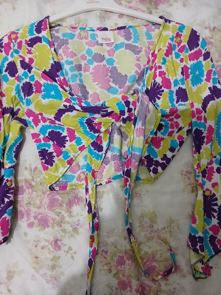 Bohem Drapeli V Yaka Bağlamalı Mini bluz(2ADET) - Görsel 2