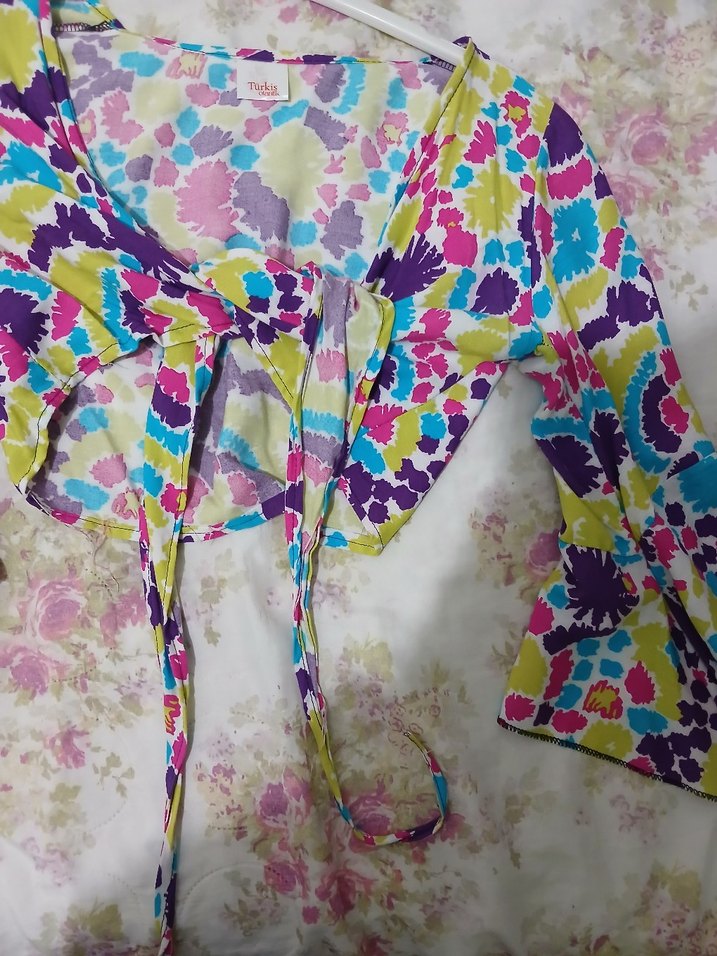 Bohem Drapeli V Yaka Bağlamalı Mini bluz(2ADET) - Görsel 5