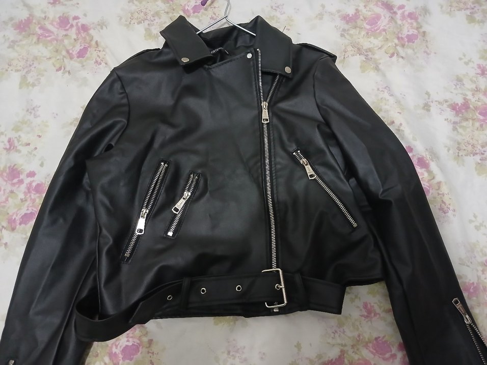 Kadın Siyah Deri Biker Ceket - Görsel 4