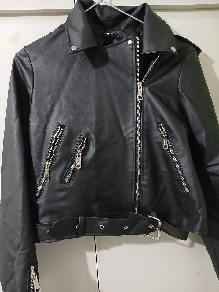 Kadın Siyah Deri Biker Ceket - Görsel 2