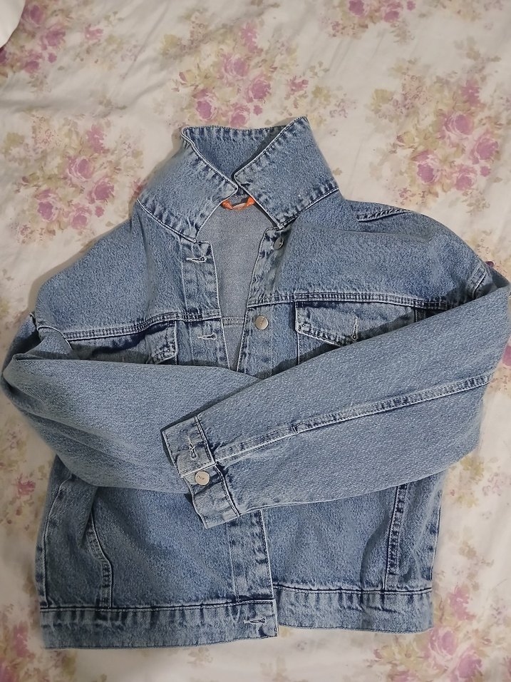 Gri Mavi Kadın Denim Ceket Düğmeli - Görsel 5