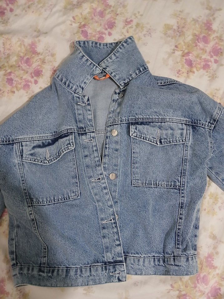 Gri Mavi Kadın Denim Ceket Düğmeli - Görsel 4