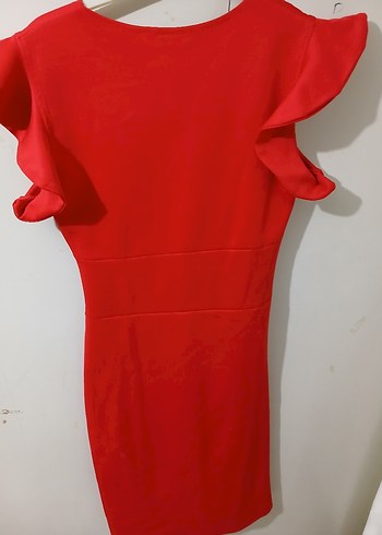 Kırmızı Drapeli diz boyu Kadın Abiye Elbise - Görsel 2