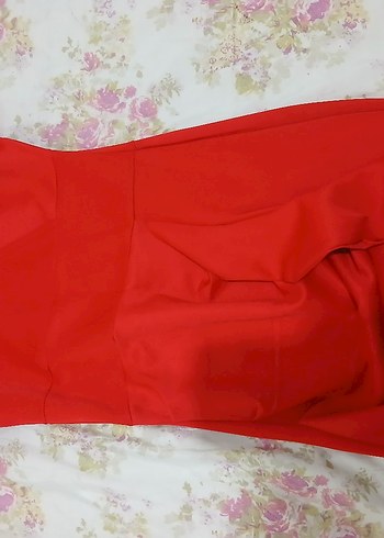 Kırmızı Drapeli diz boyu Kadın Abiye Elbise - Görsel 3