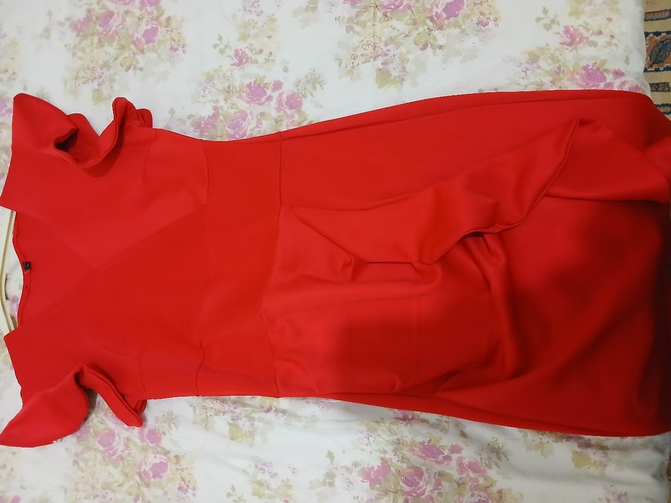 Kırmızı Drapeli diz boyu Kadın Abiye Elbise - Görsel 3