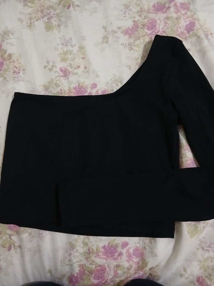 Siyah uzun tek Kollu Bluz crop - Görsel 3