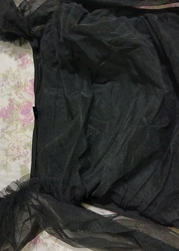 Siyah Uzun Kollu tülü Drapeli citcitli bluz SHEİN - Görsel 2