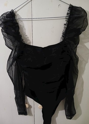 Siyah Uzun Kollu tülü Drapeli citcitli bluz SHEİN - Görsel 5