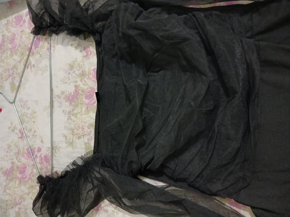 Siyah Uzun Kollu tülü Drapeli citcitli bluz SHEİN - Görsel 2