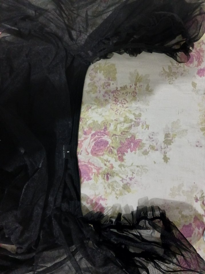 Siyah Uzun Kollu tülü Drapeli citcitli bluz SHEİN - Görsel 3