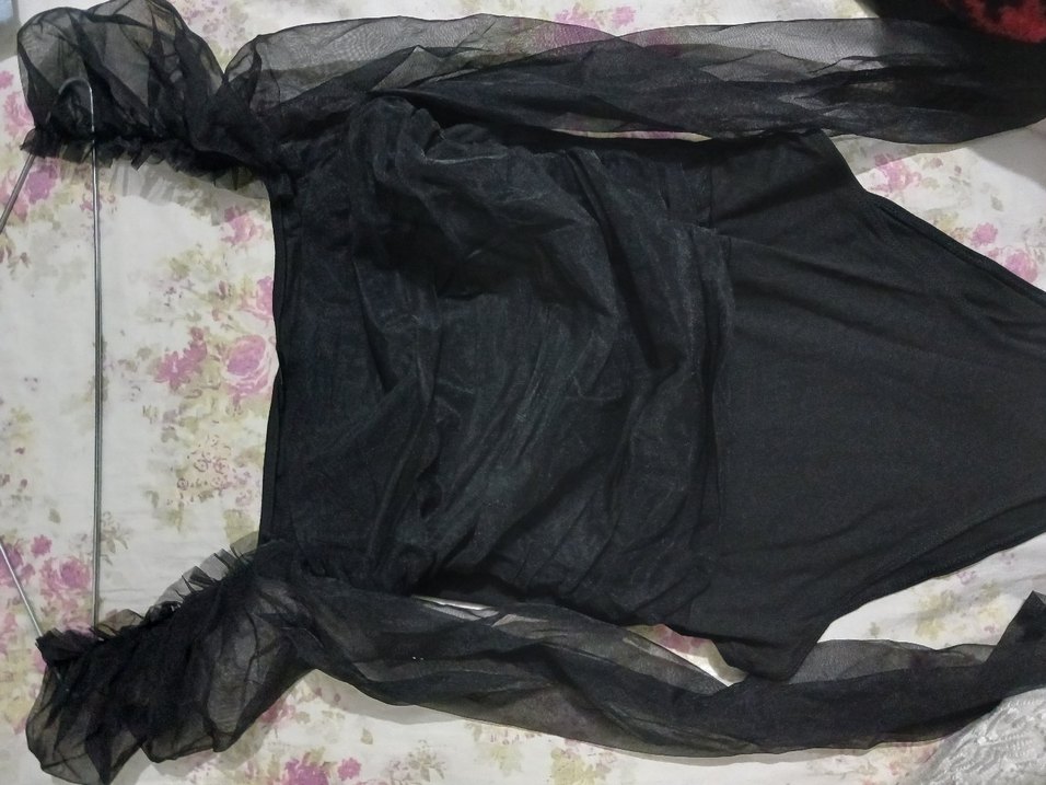 Siyah Uzun Kollu tülü Drapeli citcitli bluz SHEİN - Görsel 4