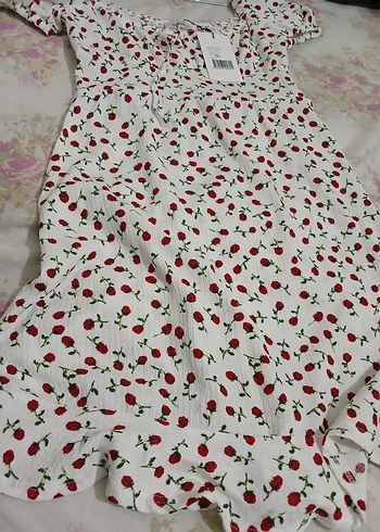 Çiçek Desenli Beyaz Midi Elbise - Görsel 6