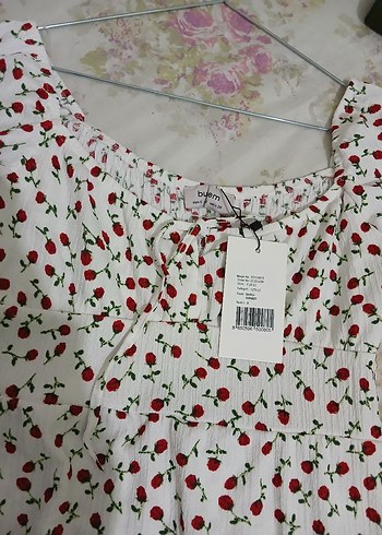 Çiçek Desenli Beyaz Midi Elbise - Görsel 3