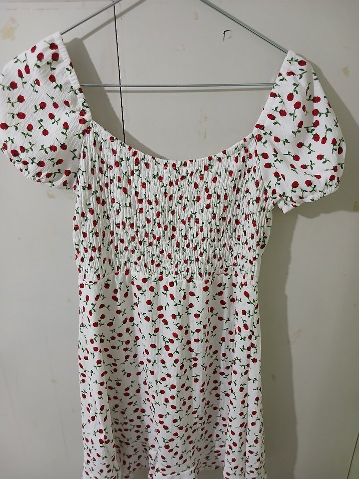 Çiçek Desenli Beyaz Midi Elbise - Görsel 2