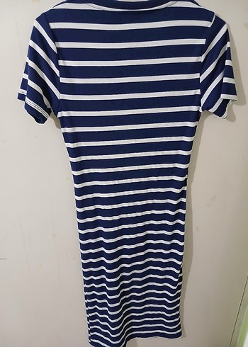 Kadın Lacivert Çizgili Kısa Kollu Elbise - Görsel 3