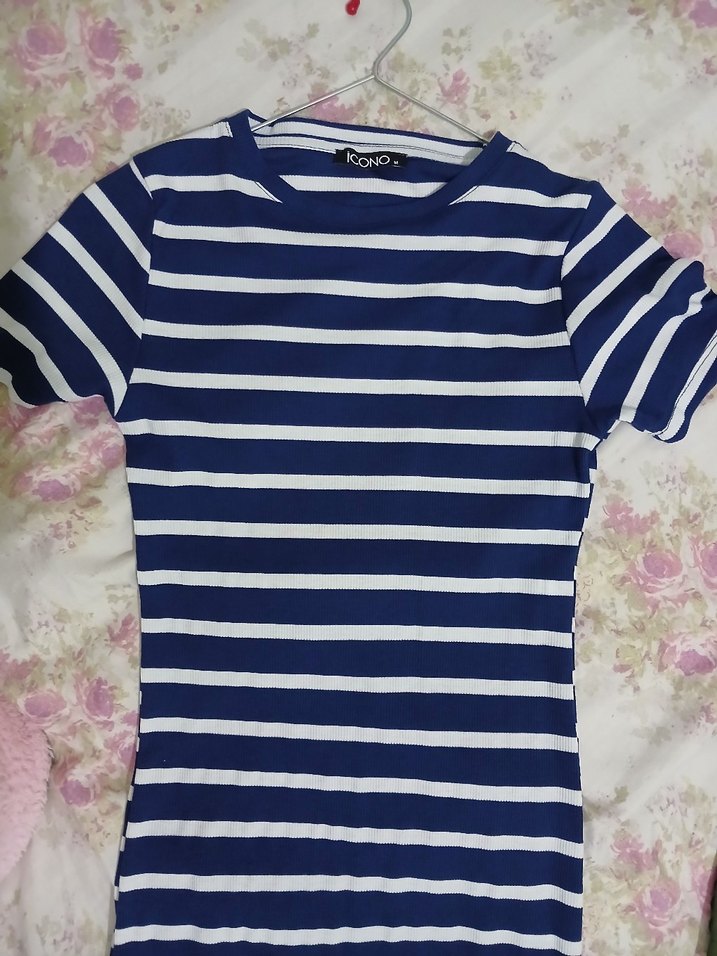 Kadın Lacivert Çizgili Kısa Kollu Elbise - Görsel 4