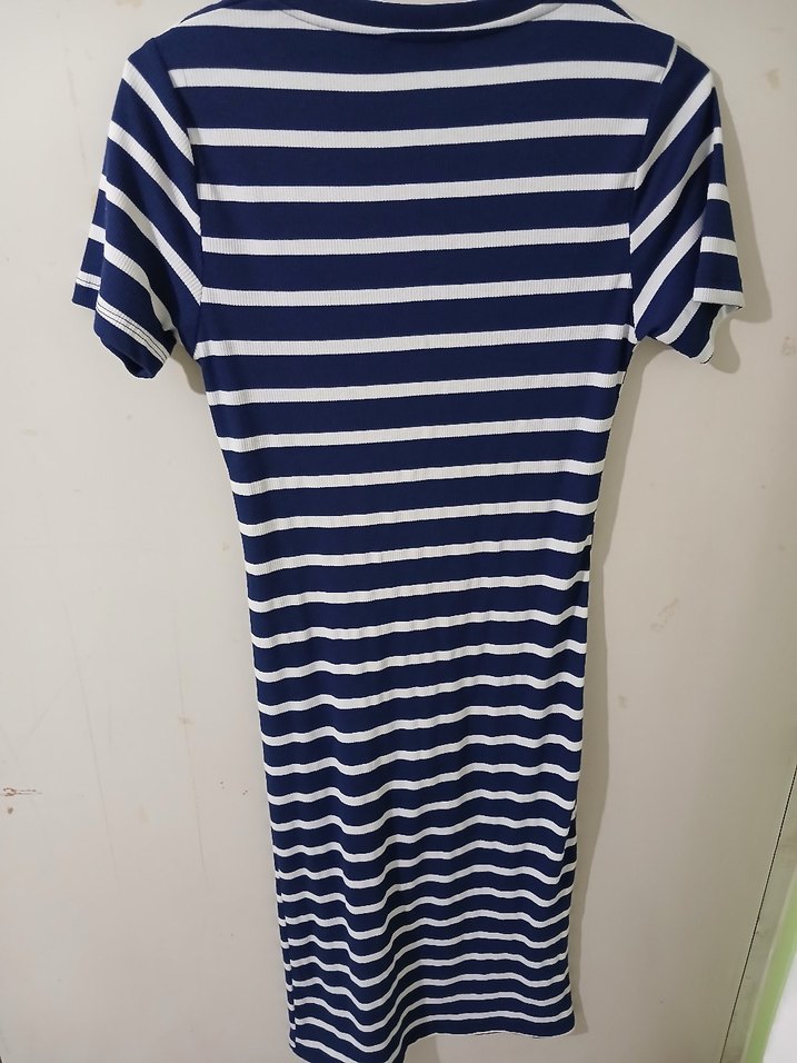 Kadın Lacivert Çizgili Kısa Kollu Elbise - Görsel 3