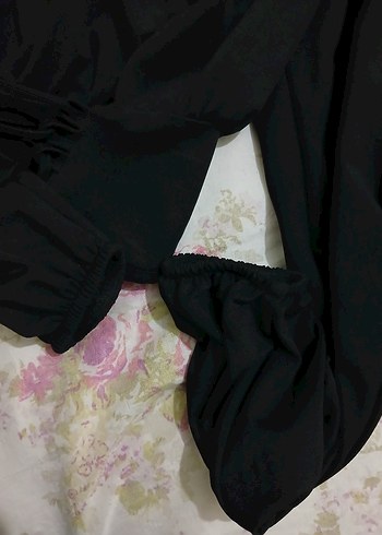 Siyah Gotik Mini Bluz, Uzun Kollu, ipli - Görsel 5