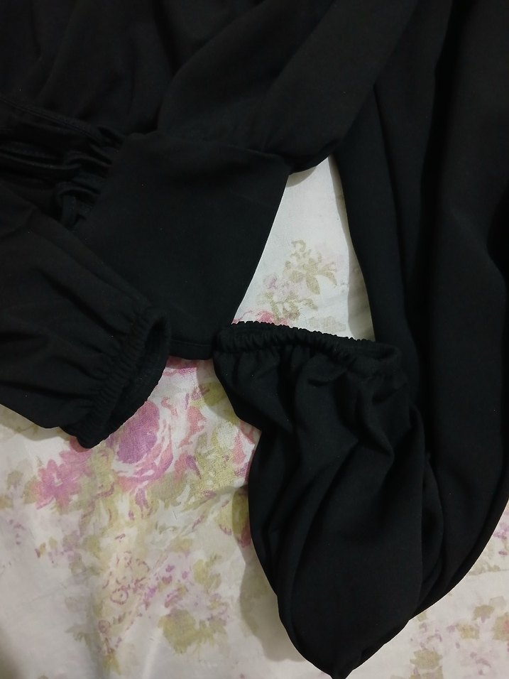 Siyah Gotik Mini Bluz, Uzun Kollu, ipli - Görsel 5