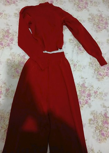 Kırmızı Uzun Kollu Parmak Detayli Triko TAKİM - Görsel 5