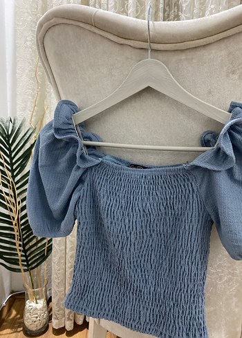 Mavi Örme Kısa kare yaka Kadın Bluz - Görsel 2