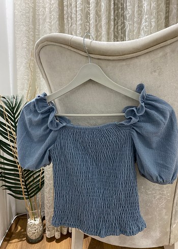 Mavi Örme Kısa kare yaka Kadın Bluz - Görsel 4