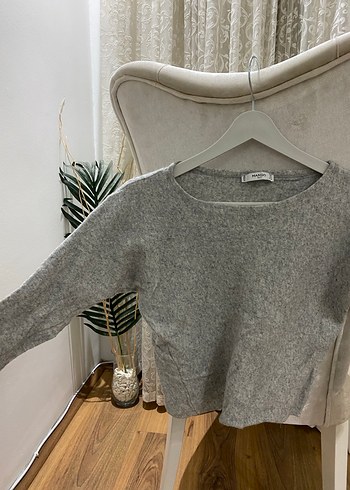 Gri Kadın Örgü Mini Triko Kazak - Görsel 4