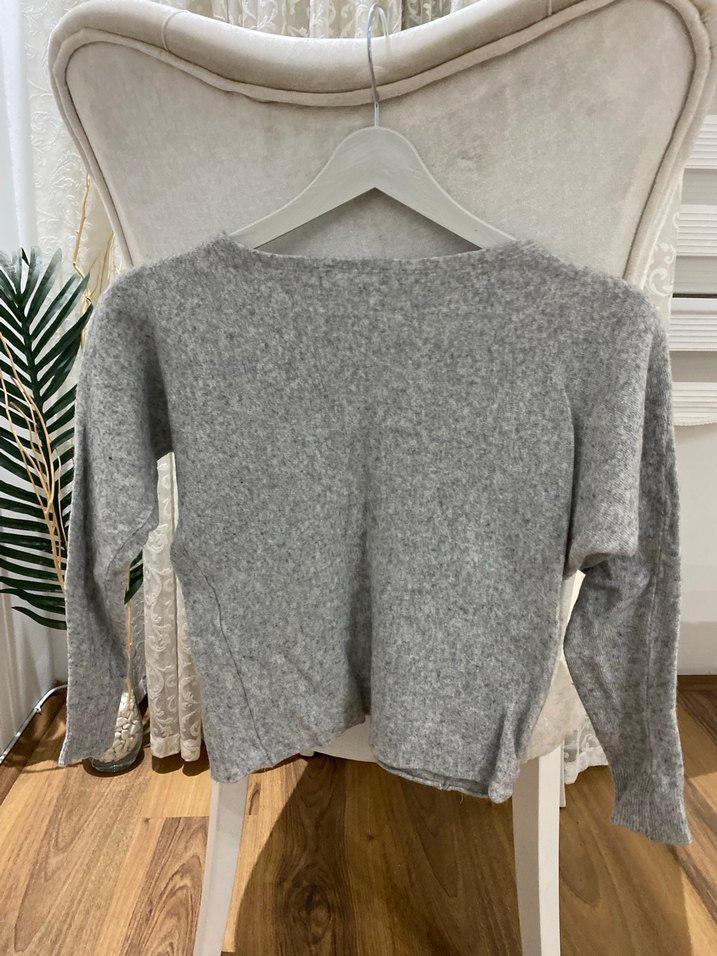 Gri Kadın Örgü Mini Triko Kazak - Görsel 5