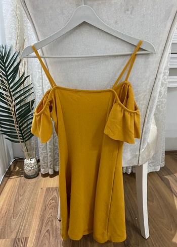 Sarı Drapeli Mini Kadın Elbise - Görsel 3