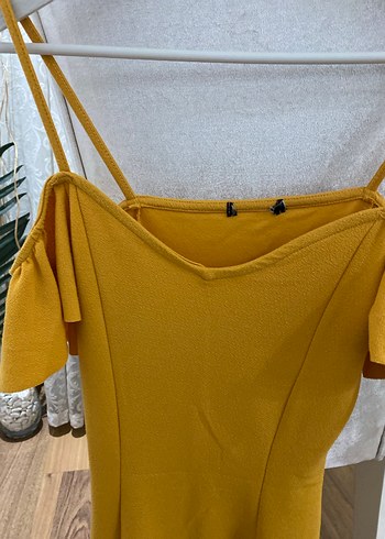 Sarı Drapeli Mini Kadın Elbise - Görsel 2