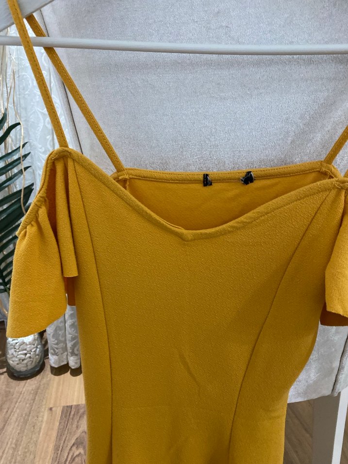 Sarı Drapeli Mini Kadın Elbise - Görsel 2
