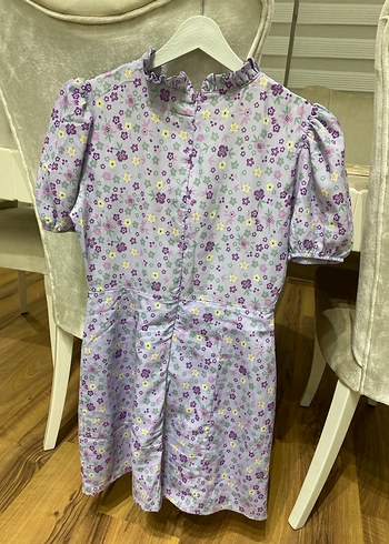 Mor Çiçek Desenli Bohem Midi Elbise - Görsel 3