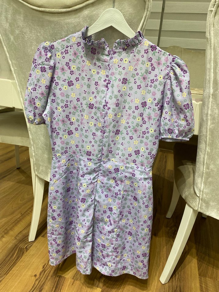 Mor Çiçek Desenli Bohem Midi Elbise - Görsel 3