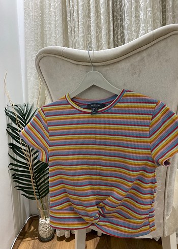 Pastel Renkli Kısa Kollu crop Tişört - Görsel 2