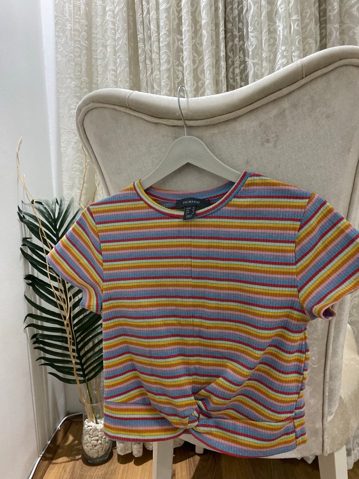 Pastel Renkli Kısa Kollu crop Tişört - Görsel 2