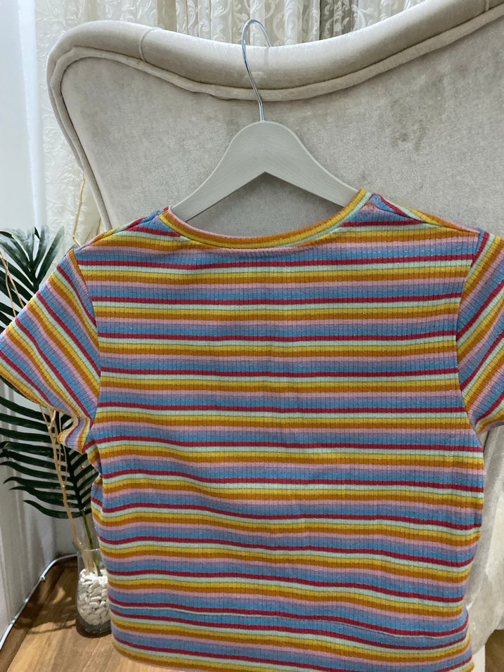 Pastel Renkli Kısa Kollu crop Tişört - Görsel 4