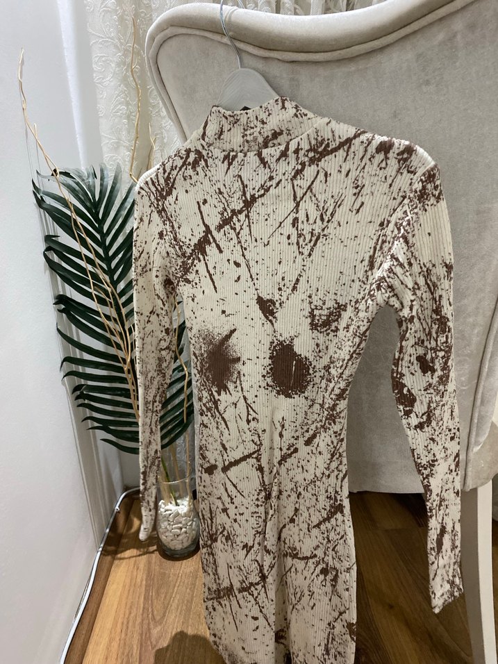 Kahverengi Batik Desenli Boğazlı Kadın Kazak - Görsel 4