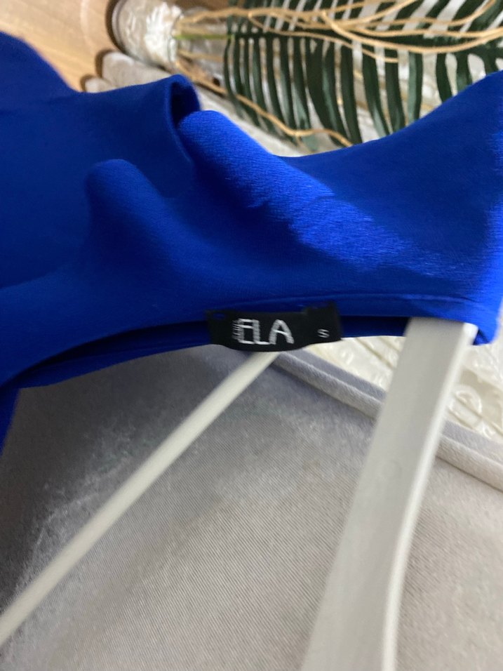 Mavi V Yaka Fırfırlı Mini Elbise - Görsel 2