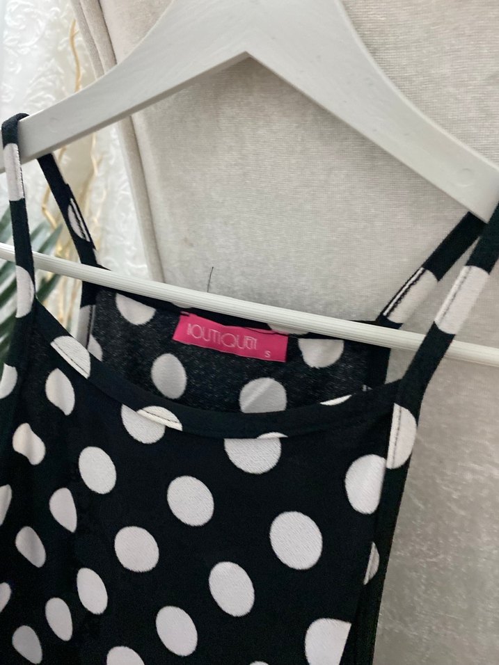 Siyah Beyaz PuantiyeliAskılı Elbise - Görsel 2