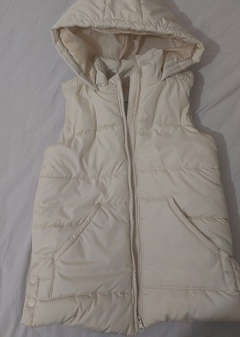 Kadın Beyaz Kapüşonlu Fermuarlı Yelek - Görsel 2