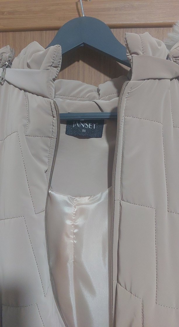 Kürklü Bej Midi Kadın Kışlık Mont - Görsel 3