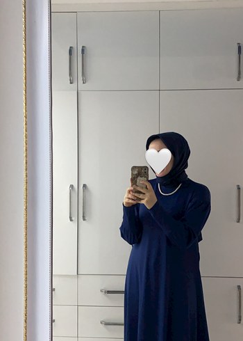 Lacivert Kadın Uzun Kollu Midi elbise - Görsel 3