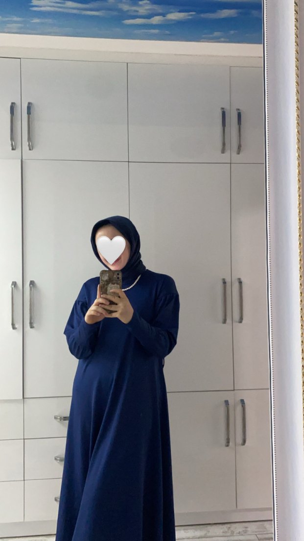 Lacivert Kadın Uzun Kollu Midi elbise - Görsel 2