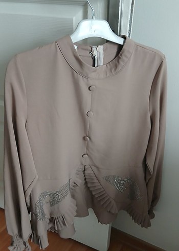 Bej Pilili Uzun Kadın Etek ve gömlek tarzı üst - Görsel 3