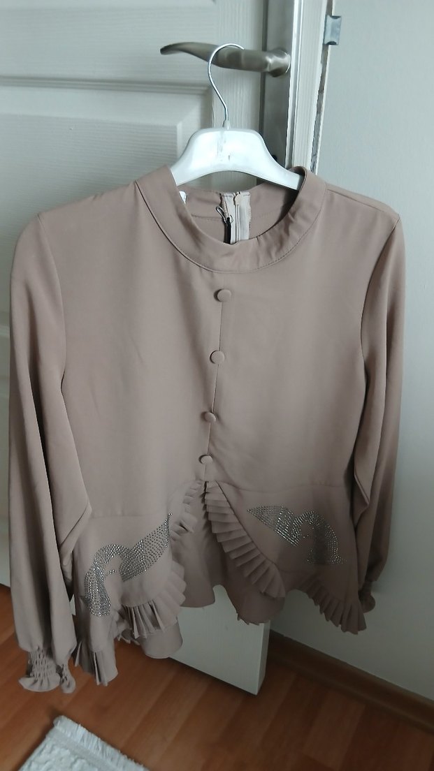 Bej Pilili Uzun Kadın Etek ve gömlek tarzı üst - Görsel 3