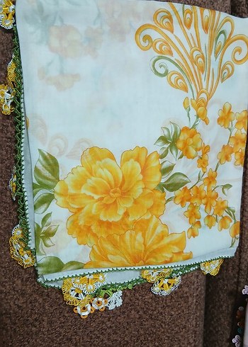 Dantel Detaylı Sarı Vintage Kadın yazma - Görsel 2